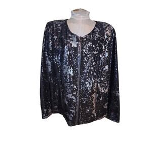 G.I.L.I. Sequin Bomber Jacket Silver Black Size 26W‎ NWOT